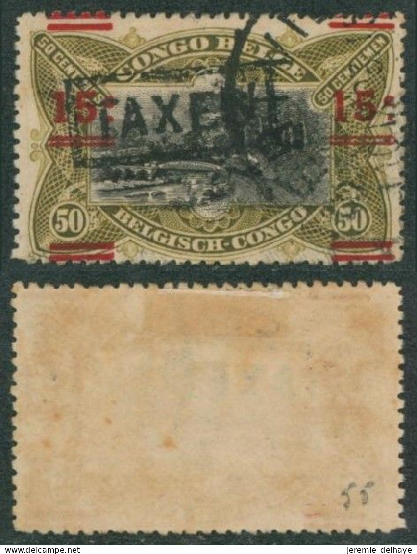 Congo Belge - TX55 Obl S.C. (Albertville, Partiel) + Variété De Surcharge 15C Rouge ! - Used Stamps