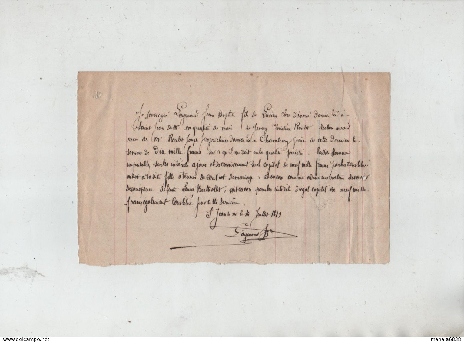 Laymond Clerc D'avoué Saint Jean De Maurienne Roulet Chambéry Dot De Sa Fille 1879 - Manuscripts