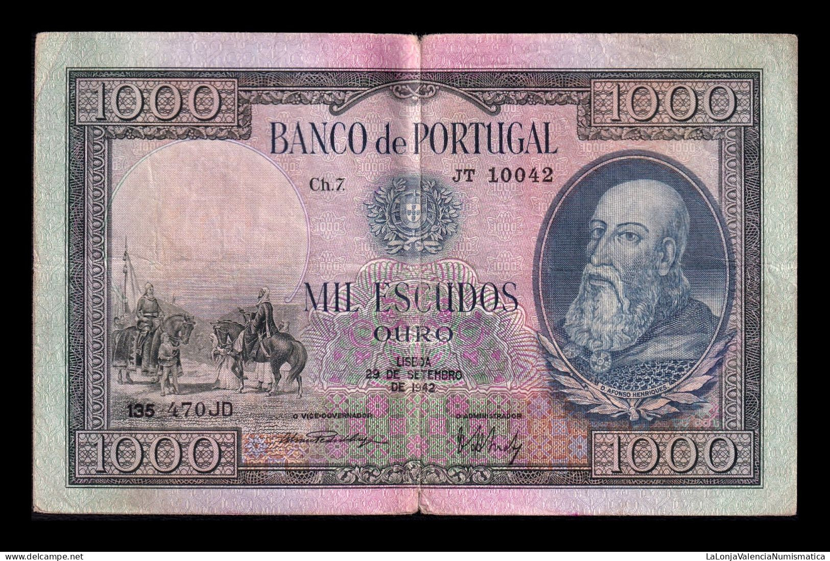 Portugal 1000 Escudos 1942 Pick 156(4) Bc/Mbc F/Vf - Portugal