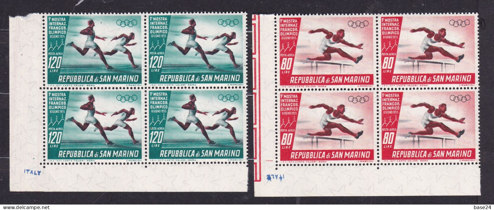 1955 San Marino Saint Marin OLIMPIADI MOSTRA FRANCOBOLLO OLIMPICO OLYMPICS 4 Serie Aeree Di 2v. In Quartina MNH** Block4 - Luftpost