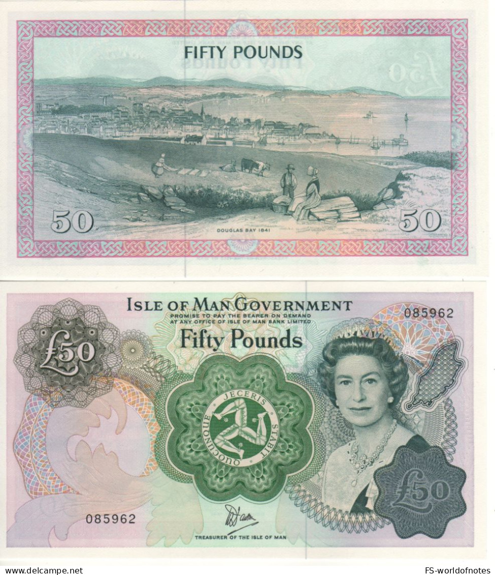 ISLE Of MAN  50 Pounds   P39a ( 1979    Queen Elizabeth II + Douglas Bay At Back ) - 50 Pounds