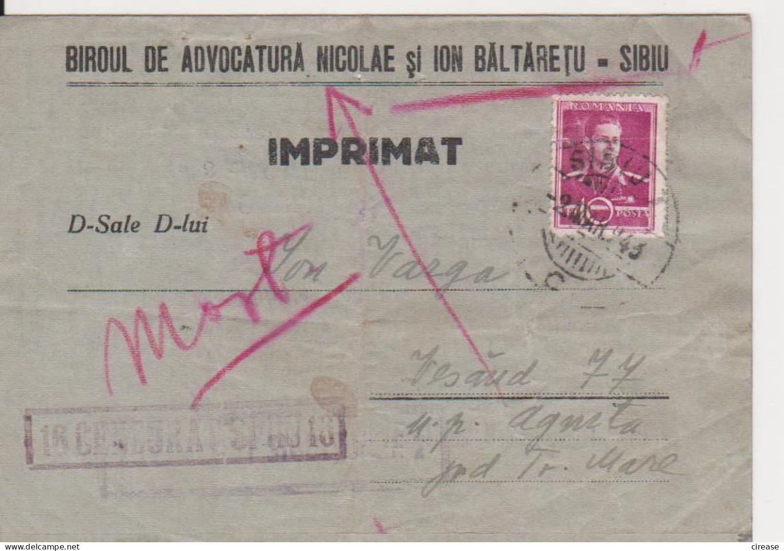 WW2 Cover 1943 Censorship, Commercial Office Lawyer, King Mihai ROMANIA - 2. Weltkrieg (Briefe)