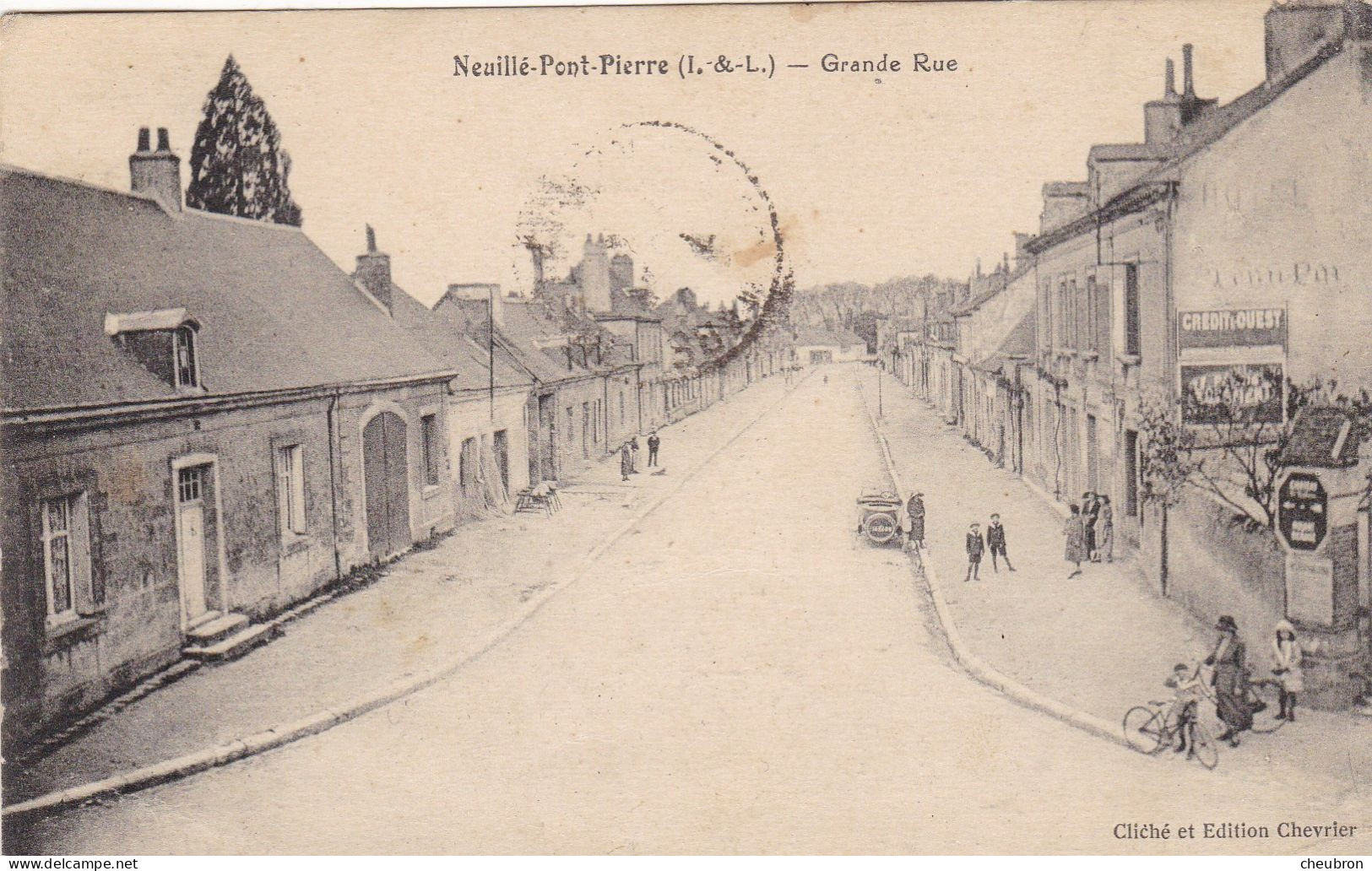 37. NEUILLE PONT PIERRE. CPA .. GRANDE RUE. . ANIMATION. . ANNÉE 1926 + TEXTE - Neuillé-Pont-Pierre