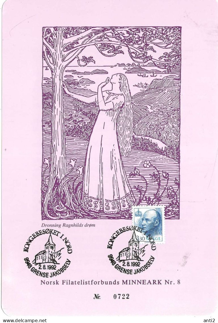 Norway  1992 Norwegian Philately Association Souvenir Sheet No 8 - Queen Ragnhilds Dream Cancelled 2.8.92 Royal Visit - Covers & Documents