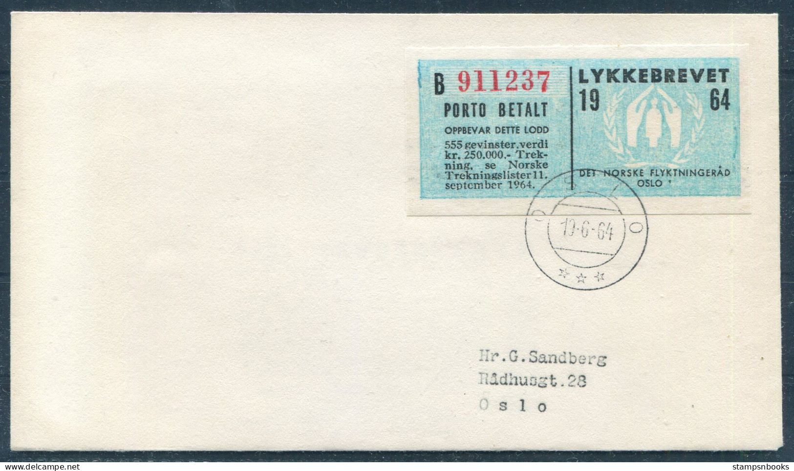 1964 Norway Porto Betalt Lykkebrevet, Lottery Ticket Valid As Temporary Postage Cover  - Lettres & Documents