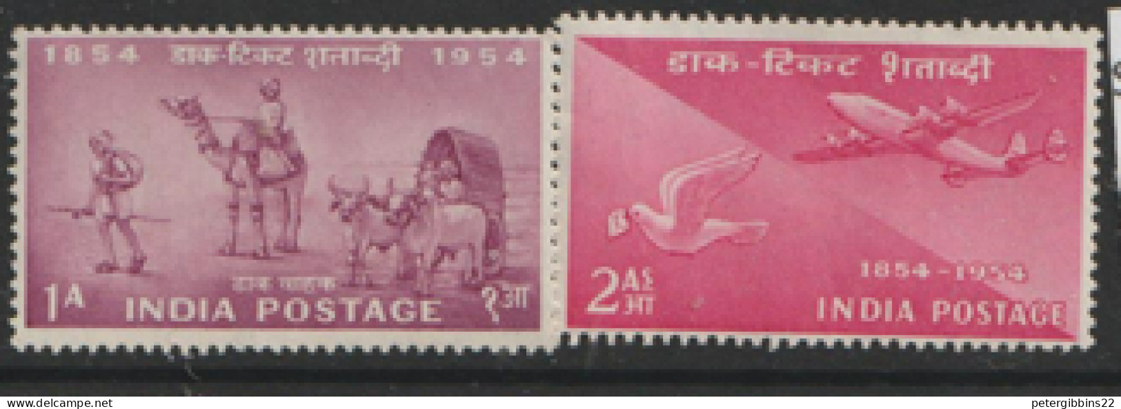 India  1954 SG  348-9  Stamp Centenary  Mounted Mint   - Nuovi