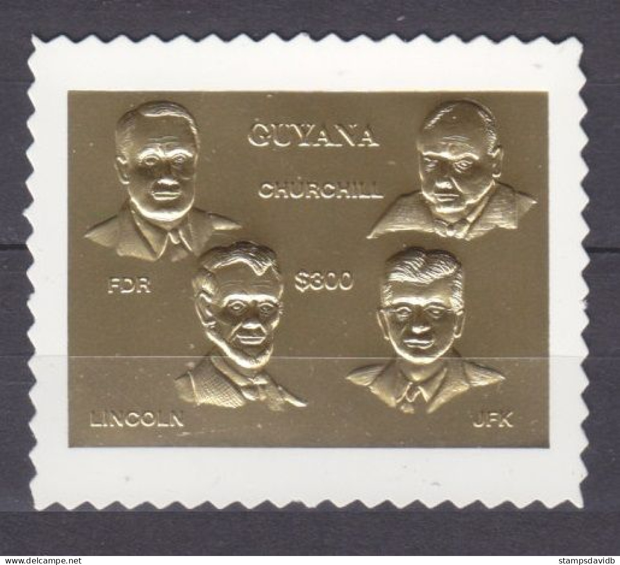 1994 Guyana 4520 Gold Politicians - A. Lincoln, V. Churchill, J. Kennedy7,50 € - Sir Winston Churchill