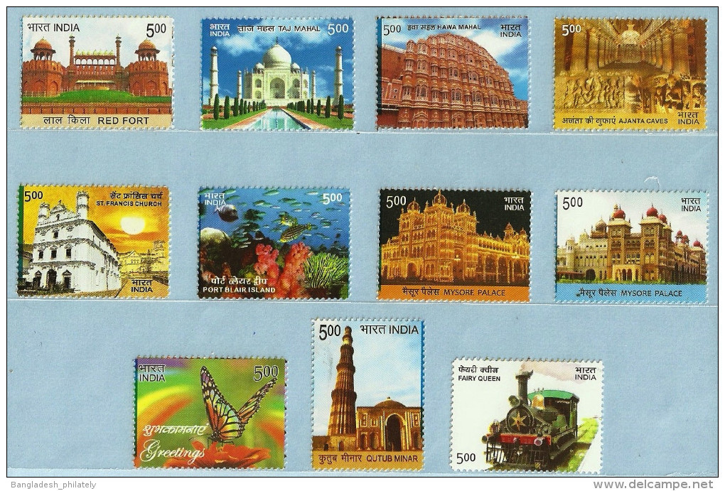 INDIA 2014 RARE Complete Set 11v My Stamp MNH- Missing From 2014 Year Pack- Church Train Butterfly Fish Buddha - Volledig Jaar