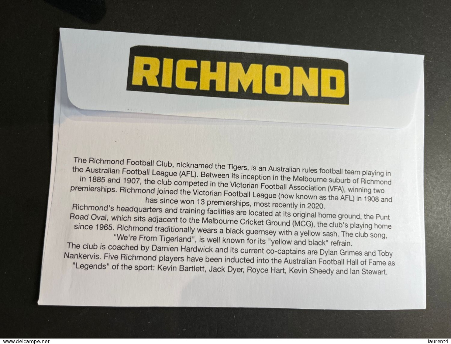 (3 Q 29) Australia AFL Team (2023) Commemorative Cover (for Sale From 27 March 2023) Richmod (Tigers) - Covers & Documents