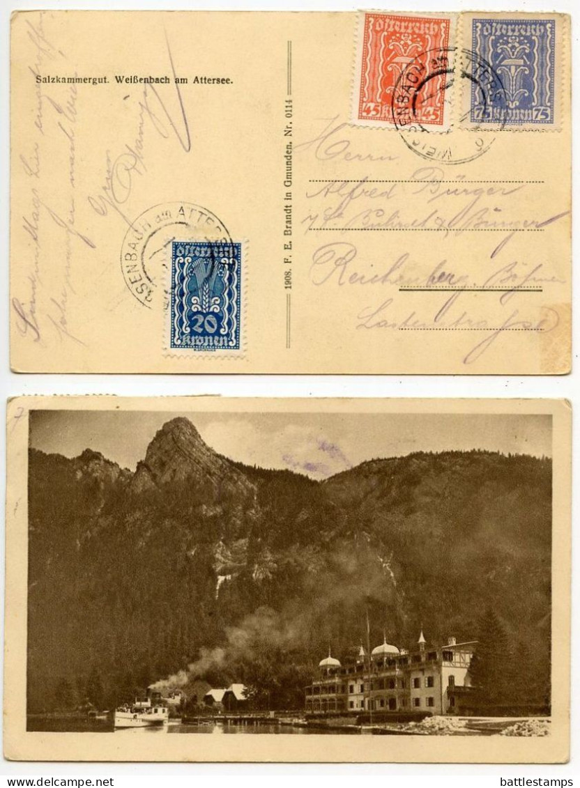 Austria 1920's Postcard - Salzkammergut, Weißenbach Am Attersee; 20k, 45k & 75k Agriculture & Labor And Industry Stamps - Attersee-Orte