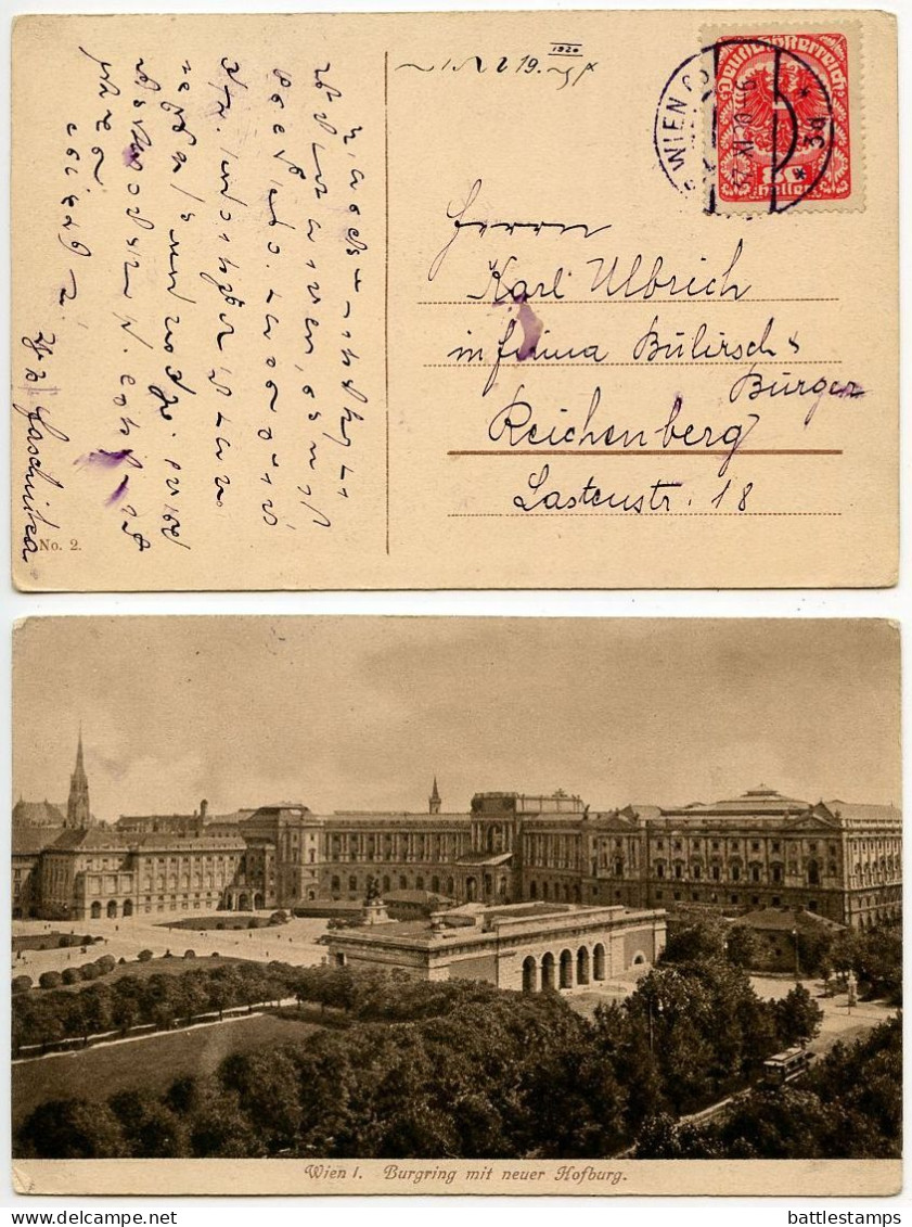 Austria 1920 Postcard - Wien / Vienna, Burgring Mit Neuer Hofburg; Scott 238 - 80h. Coat Of Arms - Ringstrasse