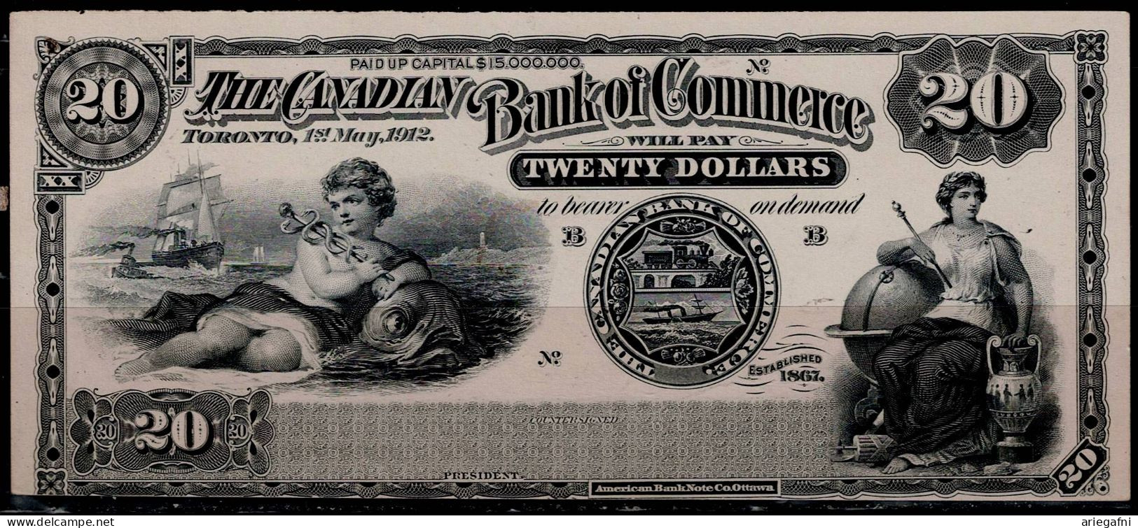 CANADA 1912 BANKNOT BANK OF COMMERCE CANADA $20 PROOF UNC !! - Kanada