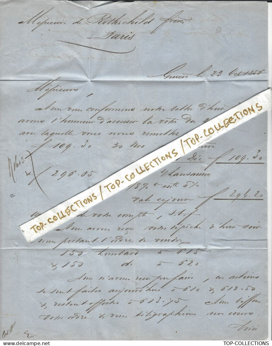 1856 JUDAICA RARE LETTRE Sign. Lombard Odier Banque à Genève   Pour De Rothschild Frères Paris V.HISTORIQUE - Svizzera