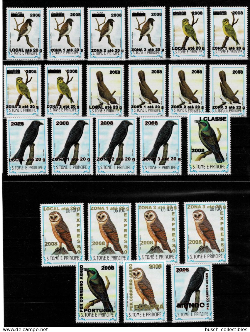 S. Tomé & Principe 2008 / 2009 Mi. 3946 - 3969 Birds Oiseaux Vögel Overprint Surchargé Faune Fauna 24 Val. RARE ! - Sao Tome Et Principe