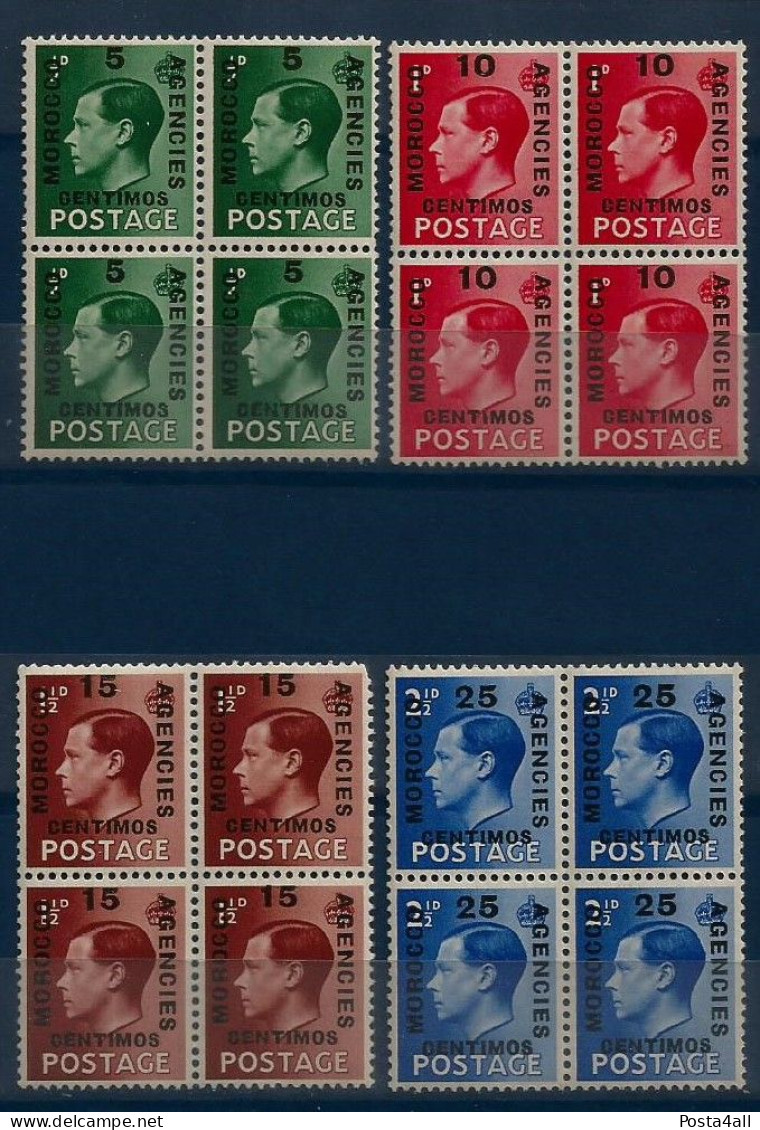 British Agencies In Morocco - 1936  -  Spanish Currency - King Edward VIII - Complete Set - Block Of 4 -  MNH - Levante Britannico