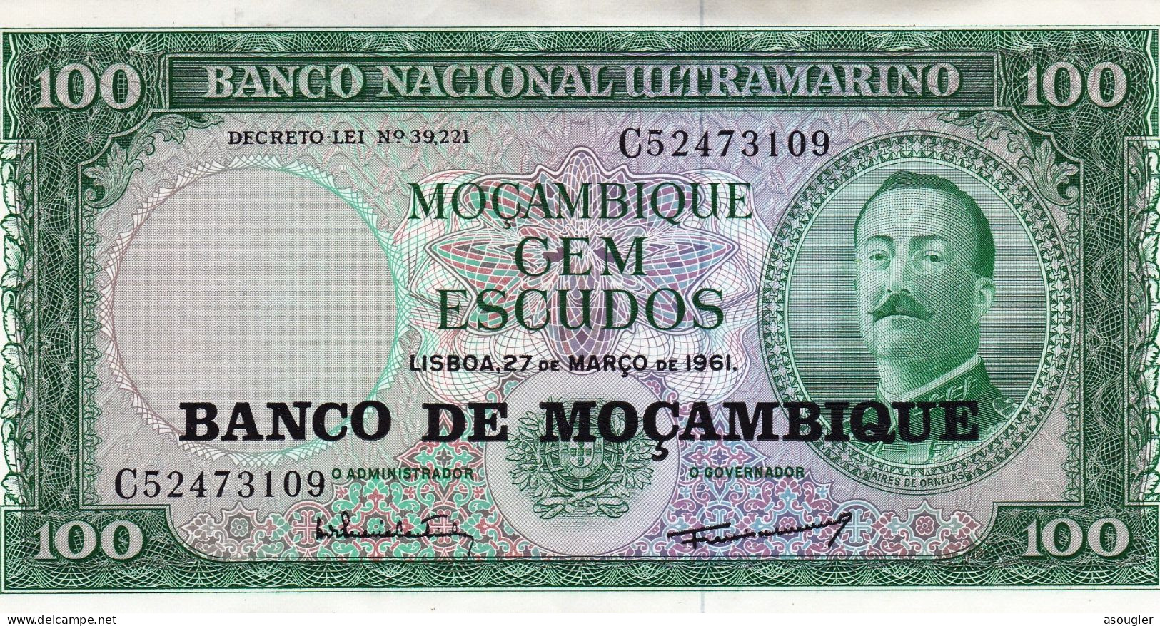 Mozambique 100 Escudos ND (1976 - Old Date 27.3.1961) UNC P-117a "free Shipping Via Regular Air Mail (buyer Risk)" - Mozambique