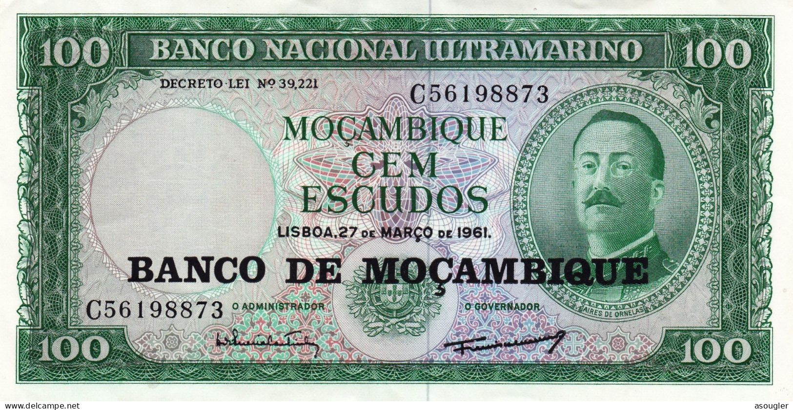 Mozambique 100 Escudos ND (1976 - Old Date 27.3.1961) UNC P-117a "free Shipping Via Regular Air Mail (buyer Risk)" - Mozambique