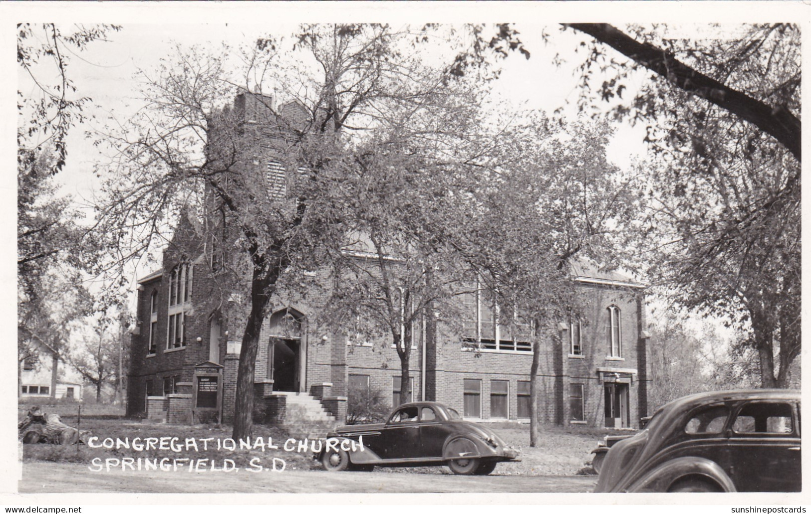 South Dakota Springfield Congregational Church Old Cars Real Photo - Other & Unclassified