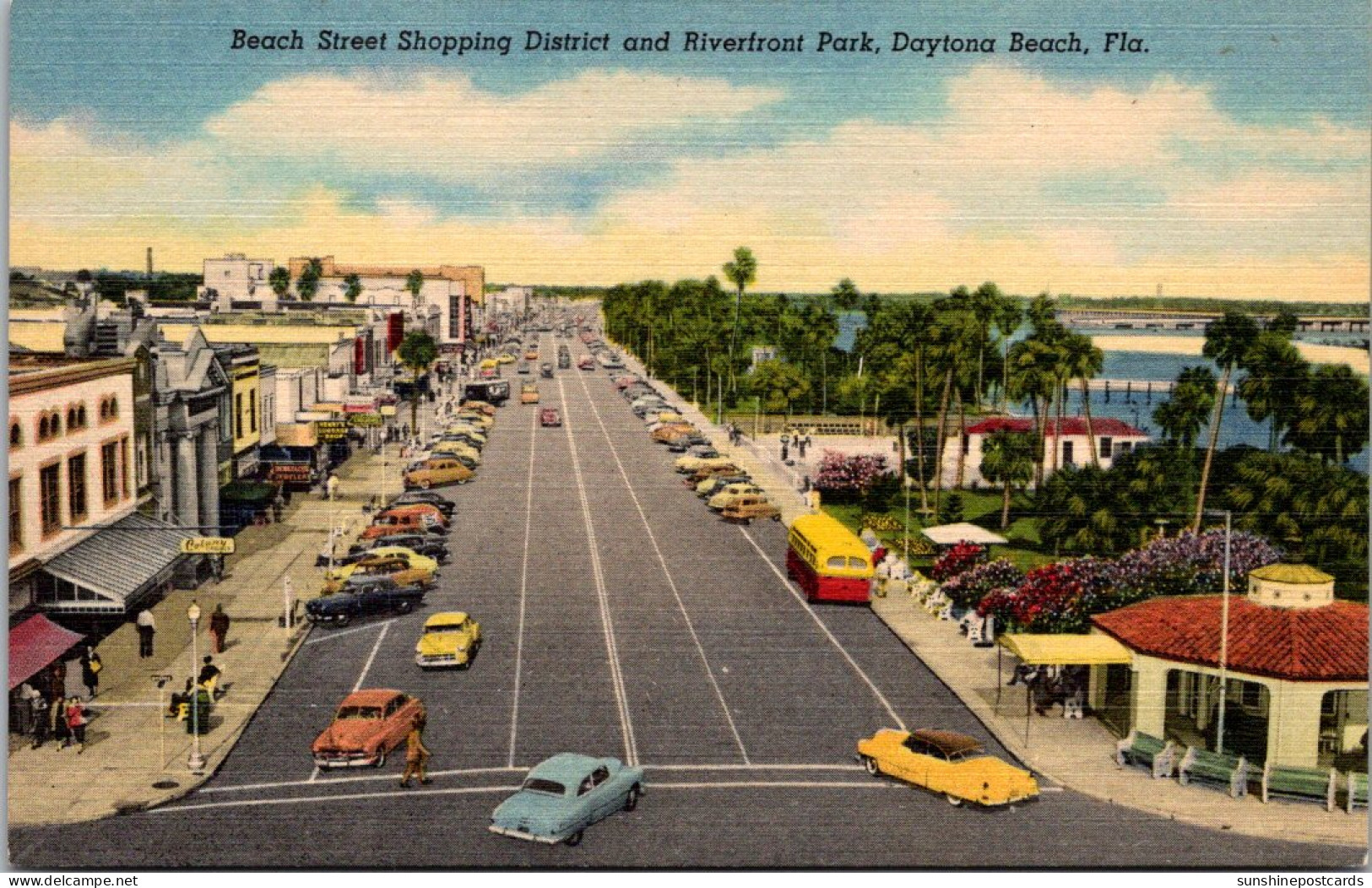 Florida Daytona Beach Beach Street Shopping District And Riverfront Park Curteich - Daytona