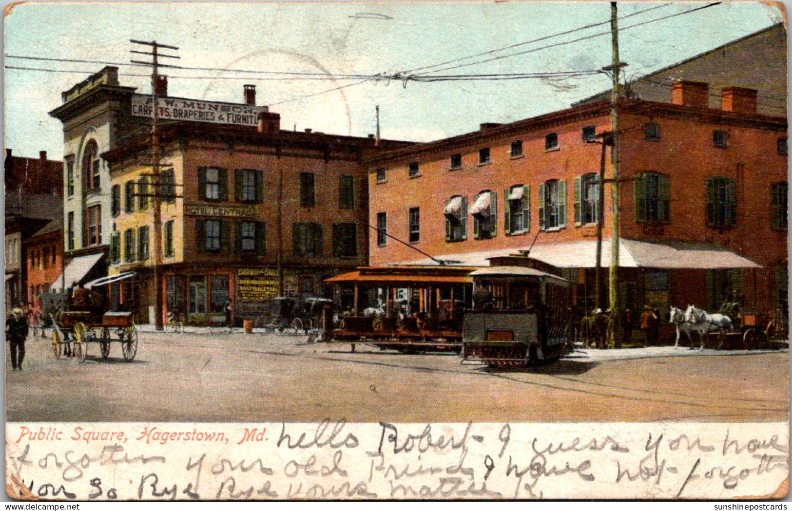Maryland Hagerstown Trolleys At Public Square 1907 - Hagerstown
