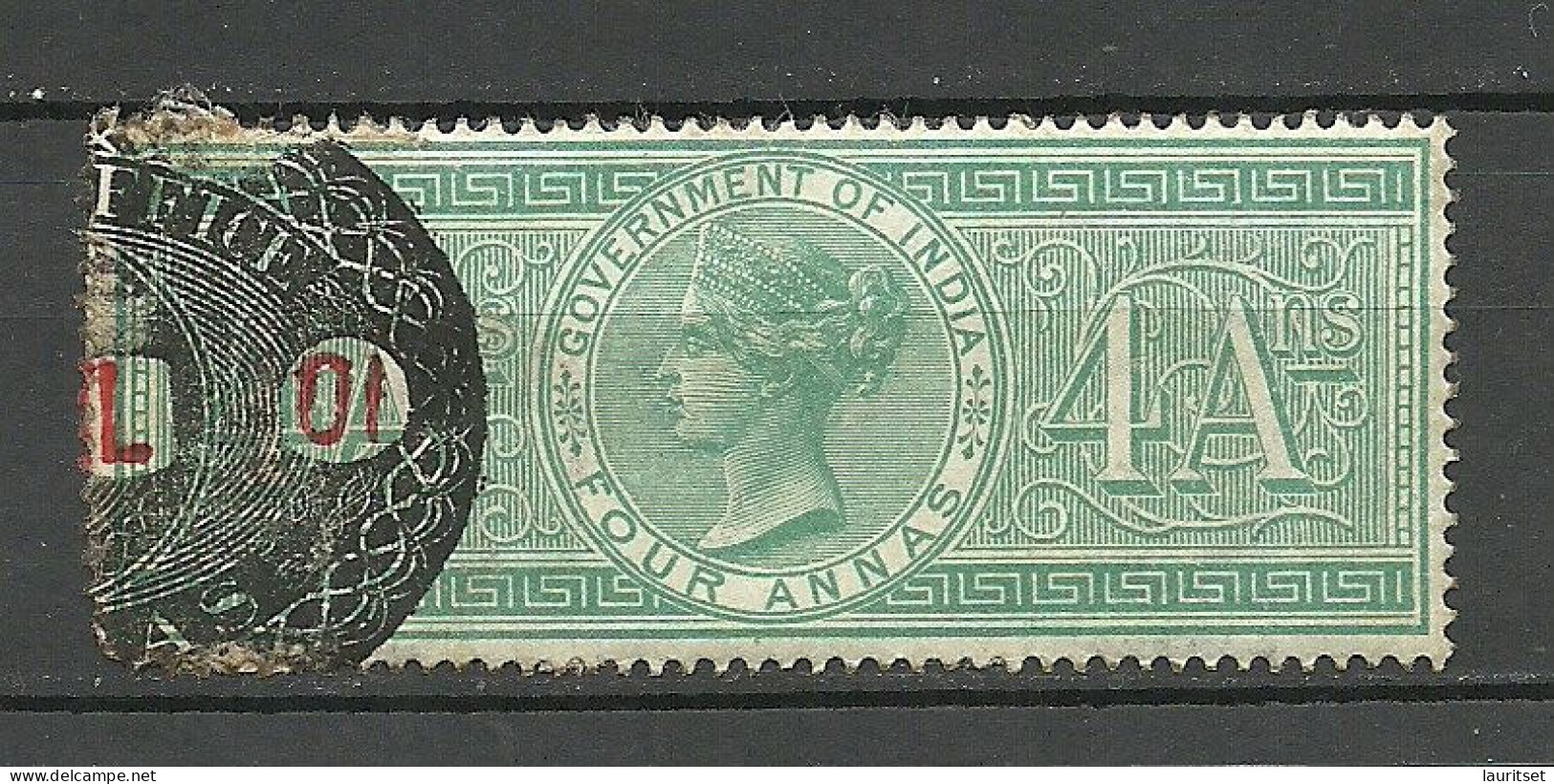 INDIA Revenue Tax Stamp 4 Annas O - Timbres De Service