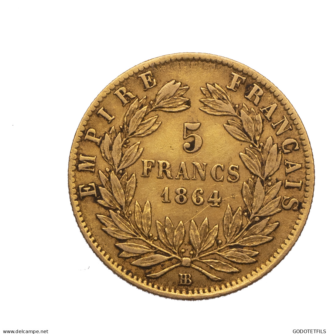 5 Francs Or Napoléon III Tête Laurée 1864 Strasbourg - 5 Francs (gold)