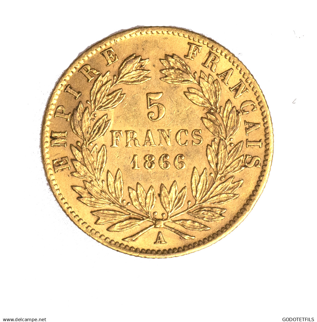 Second-Empire-5 Francs Or Napoléon III Tête Laurée 1866 Paris - 5 Francs (goud)