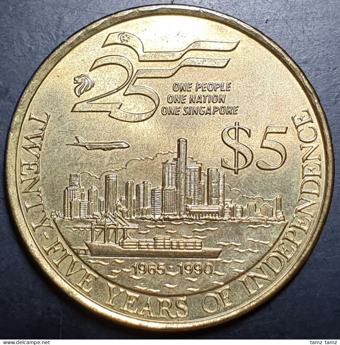 Singapore Commemorative 25 Year Of Independence 5 Dollars 1990 UNC - Singapour