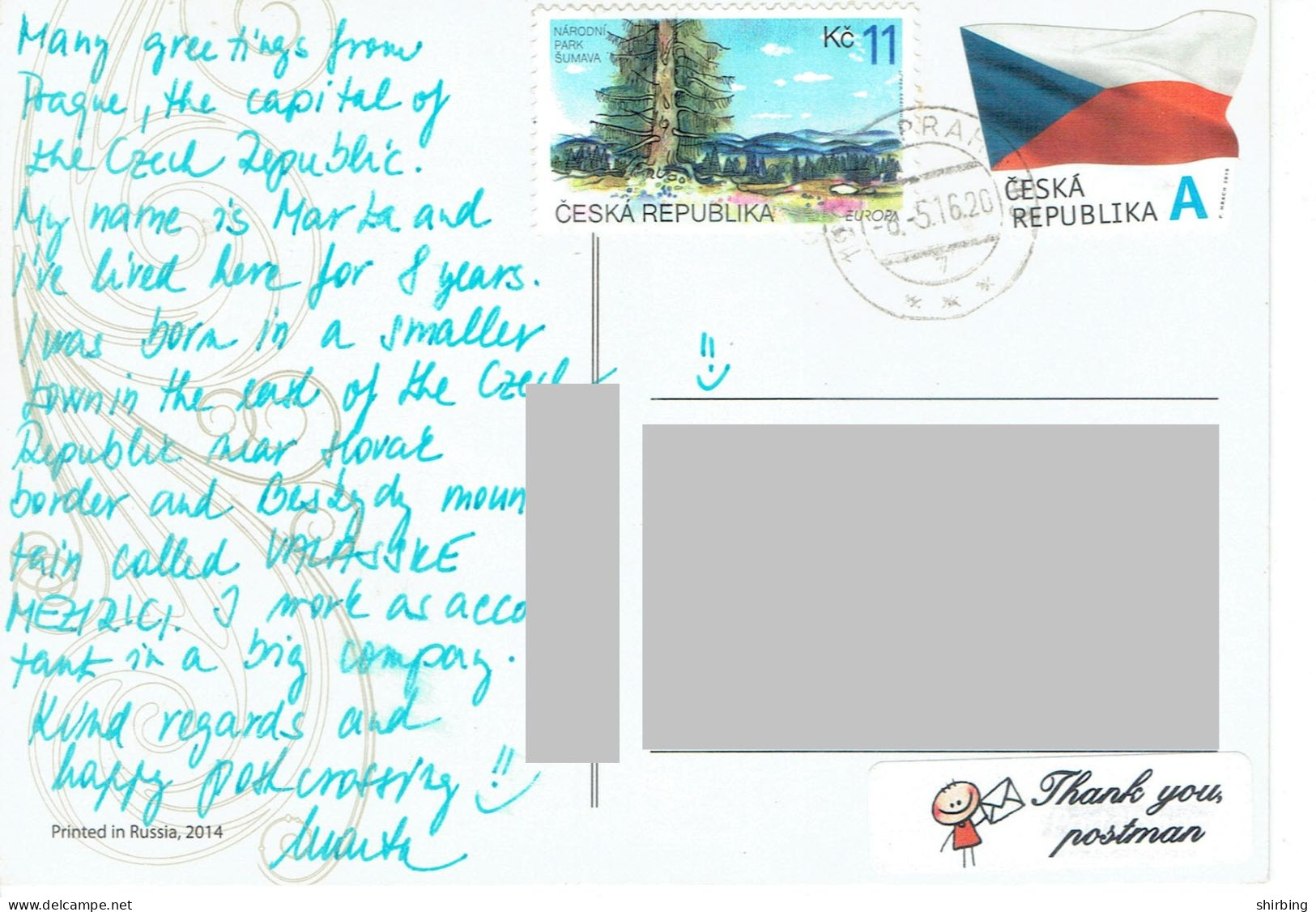C11 : Czech Republic - Tall Tree, Flag Stamps Used On Postcard - Cartas & Documentos