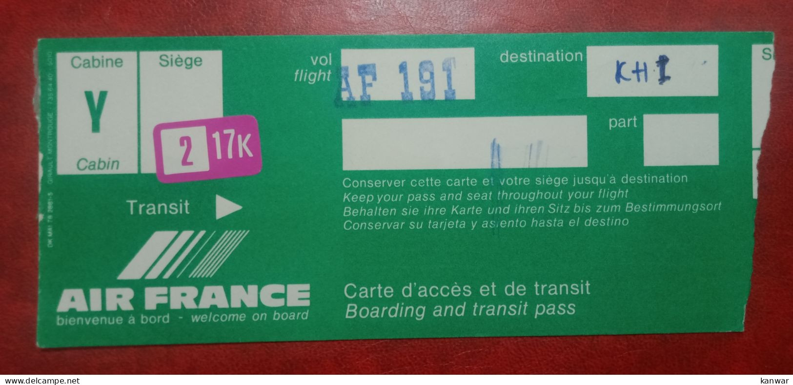 AIR FRANCE AIRLINES AIRWAYS PASSENGER COUPIN - Tickets