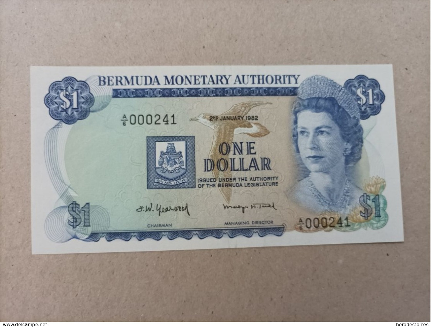 Billete De Bermuda De 1 Dólar, Año 1982, Serie A, Nº Bajisimo 000241, UNC - Bermude