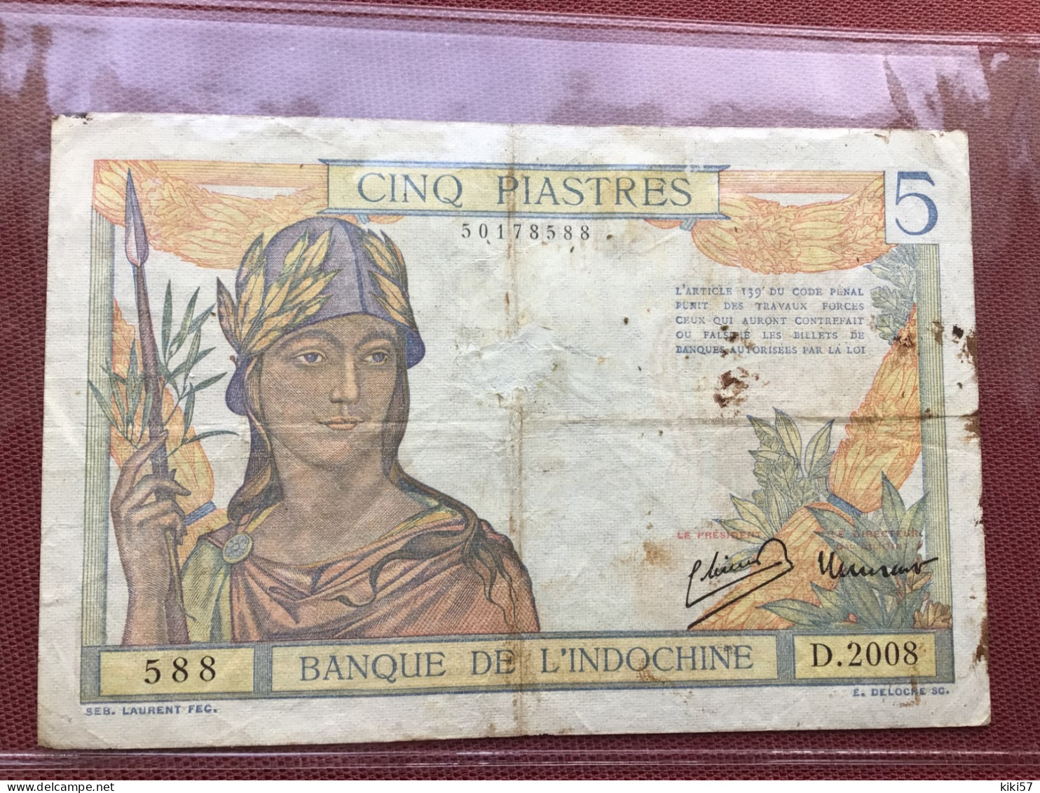 BANQUE DE L’INDOCHINE Billet De 5 Piastres - Indochina