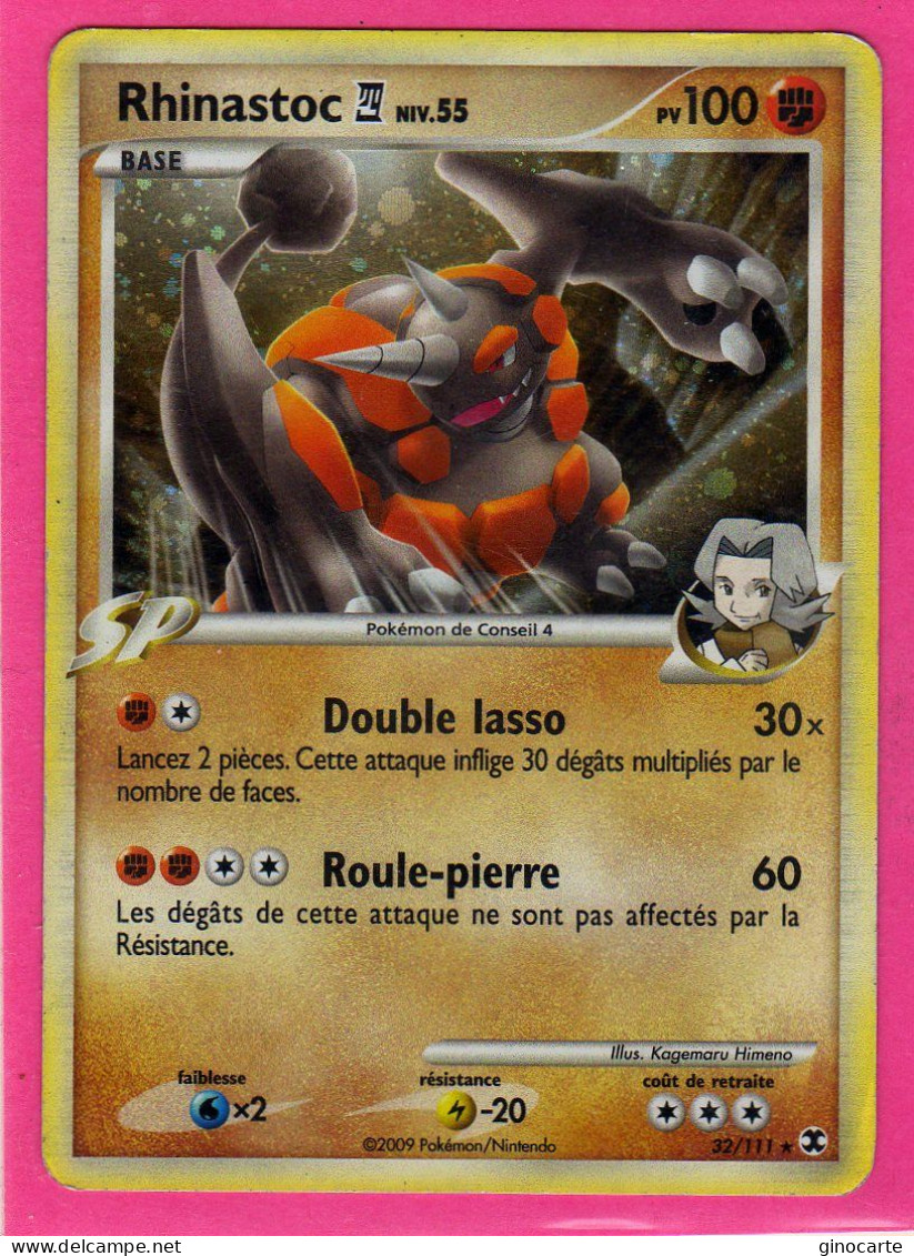 Carte Pokemon Francaise 2009 Platine Rivaux Emergeants 32/111 Rhinastoc 100pv Holo Occasion - Platine