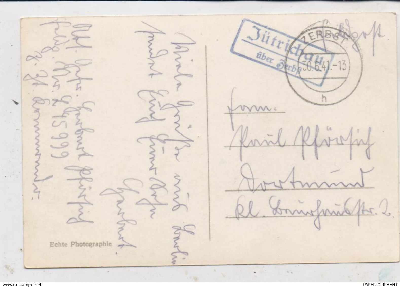 0-3400 ZERBST, Postgeschichte, Landpoststempel "Jütrichau über Zerbst", 1941, Feldpost - Zerbst