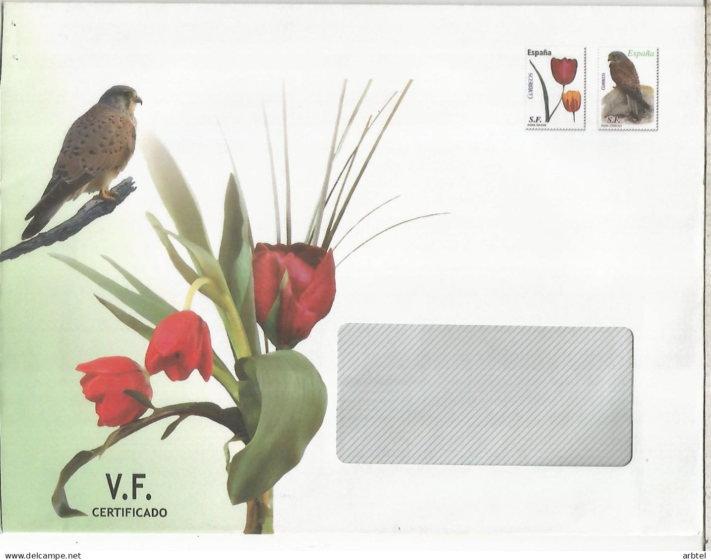 ESPAÑA SPAIN ENTERO POSTAL STATIONERY FLOR  FLOWER PAJARO BIRD CERNICALO TULIPAN - Moineaux