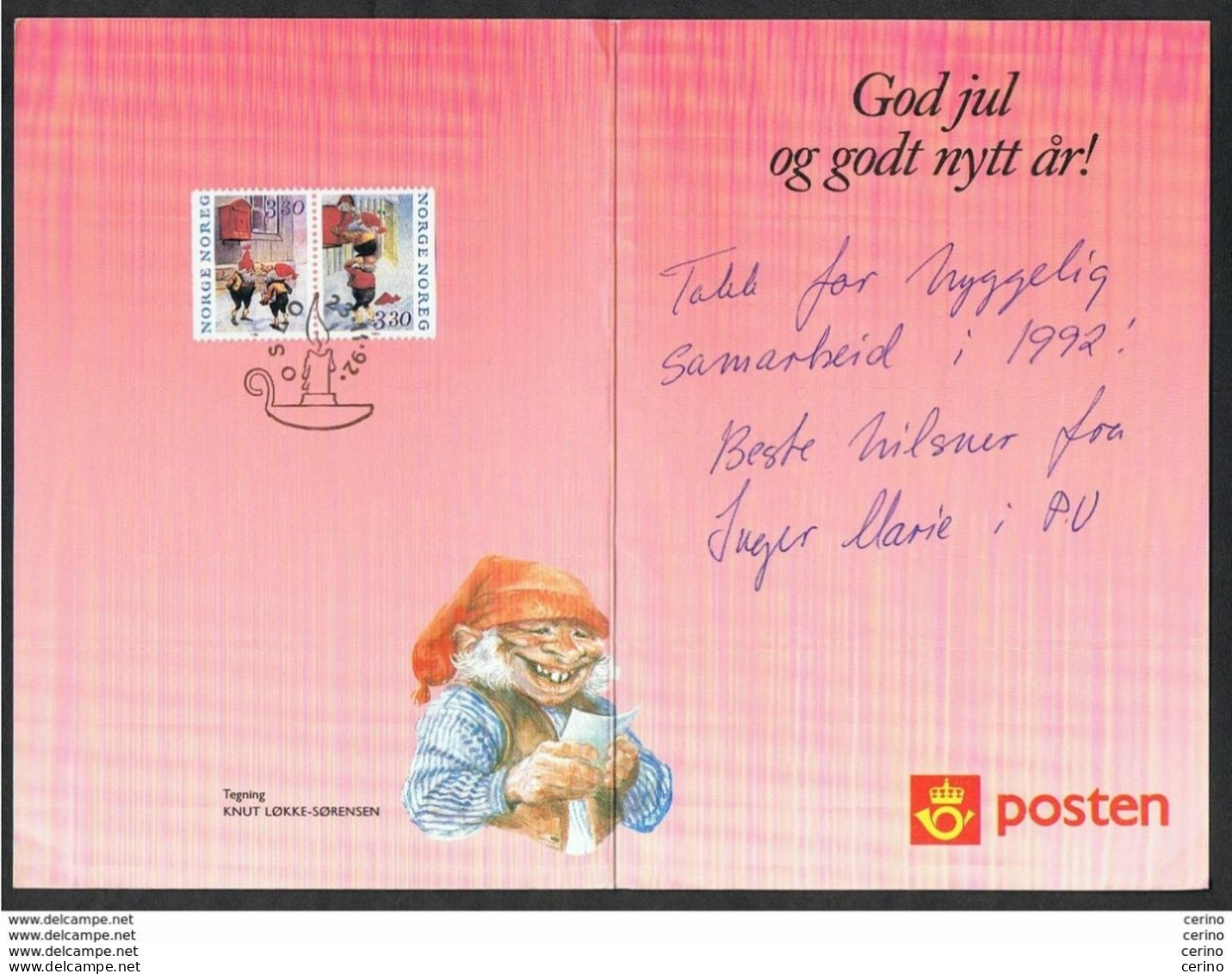 NORWAY: 1992 FOLDING GREETINGS FROM NORWEGIAN POSTS - 3 K.30 COUPLE (1069/70) - Mm 120 X 175 - Varietà E Curiosità