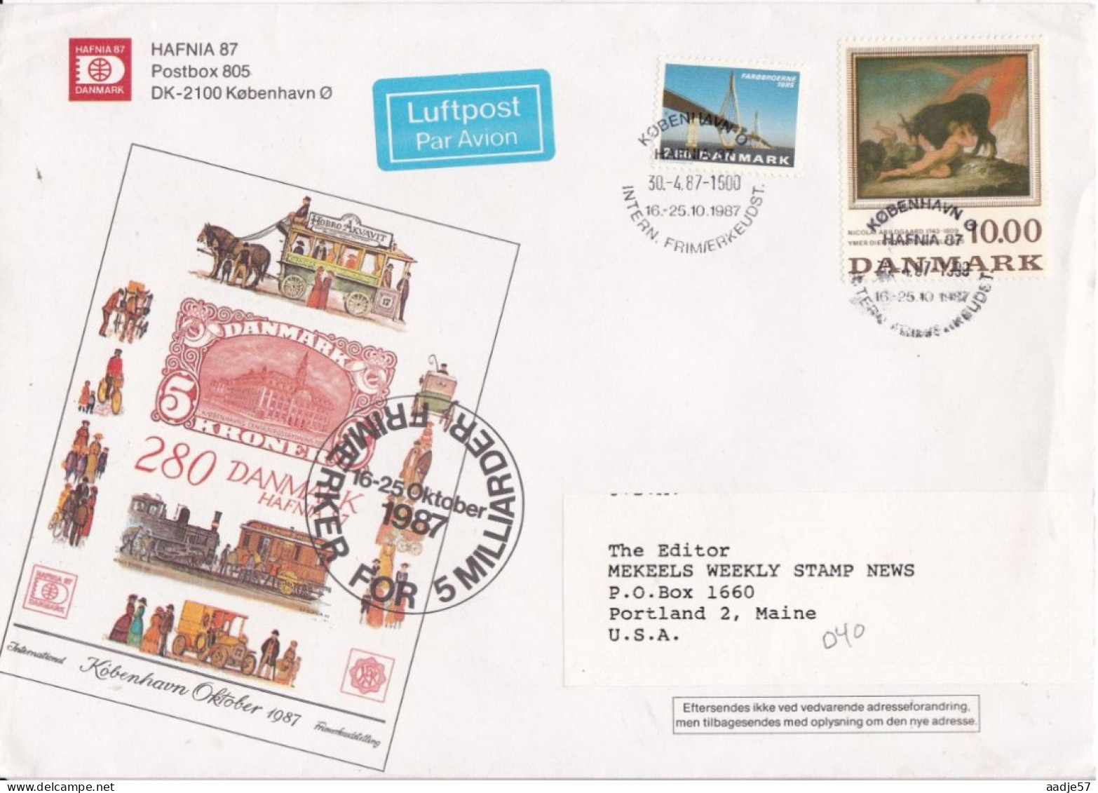 Denmark Hafnia 87 Cover With Mi 820 + 839 - Lettres & Documents