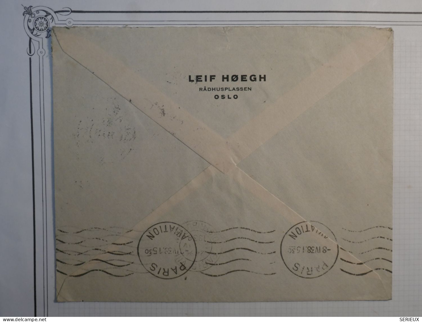 BS3 NORGE BELLE LETTRE RARE 1939 OSLO +COLLECTION HOTEL CRILLON PARIS +AFF - Covers & Documents