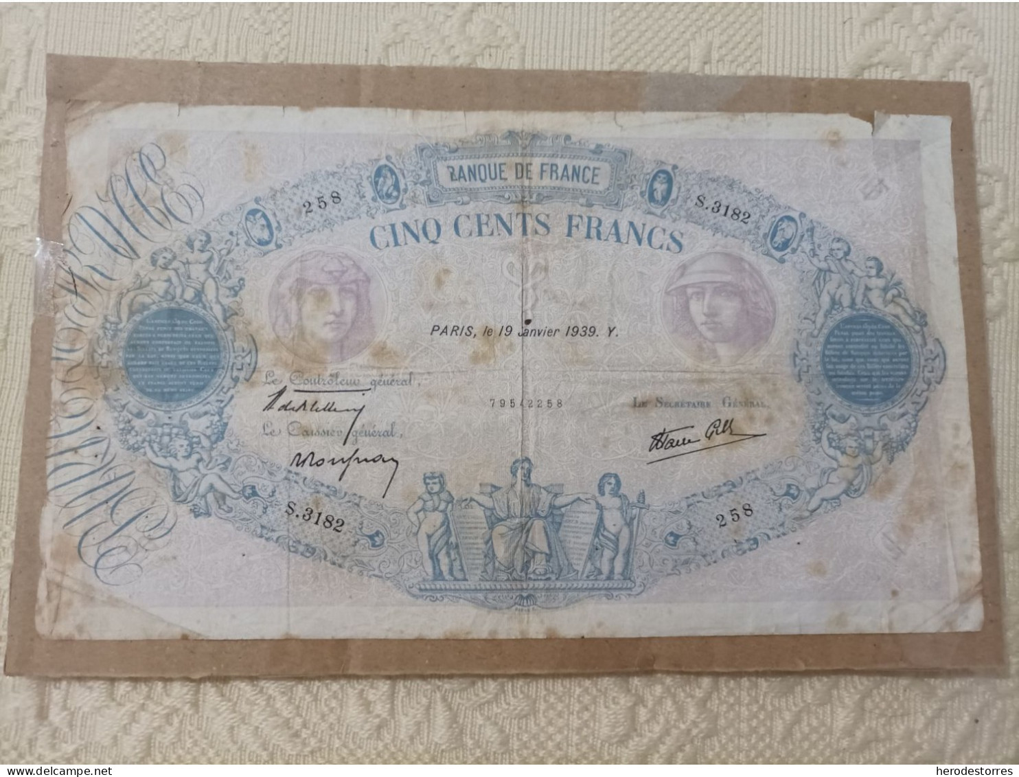 Billete De Francia De 500 Francs 1939 - 500 F 1888-1940 ''Bleu Et Rose''