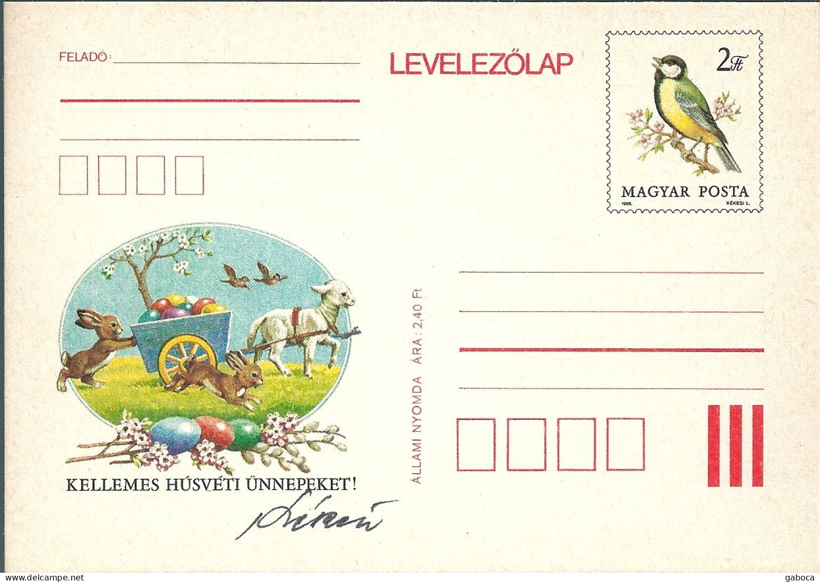 3490f Hungary Postcard Celebration Easter Egg Bird Rabbit Sheep Lamb Unused RARE - Brieven En Documenten