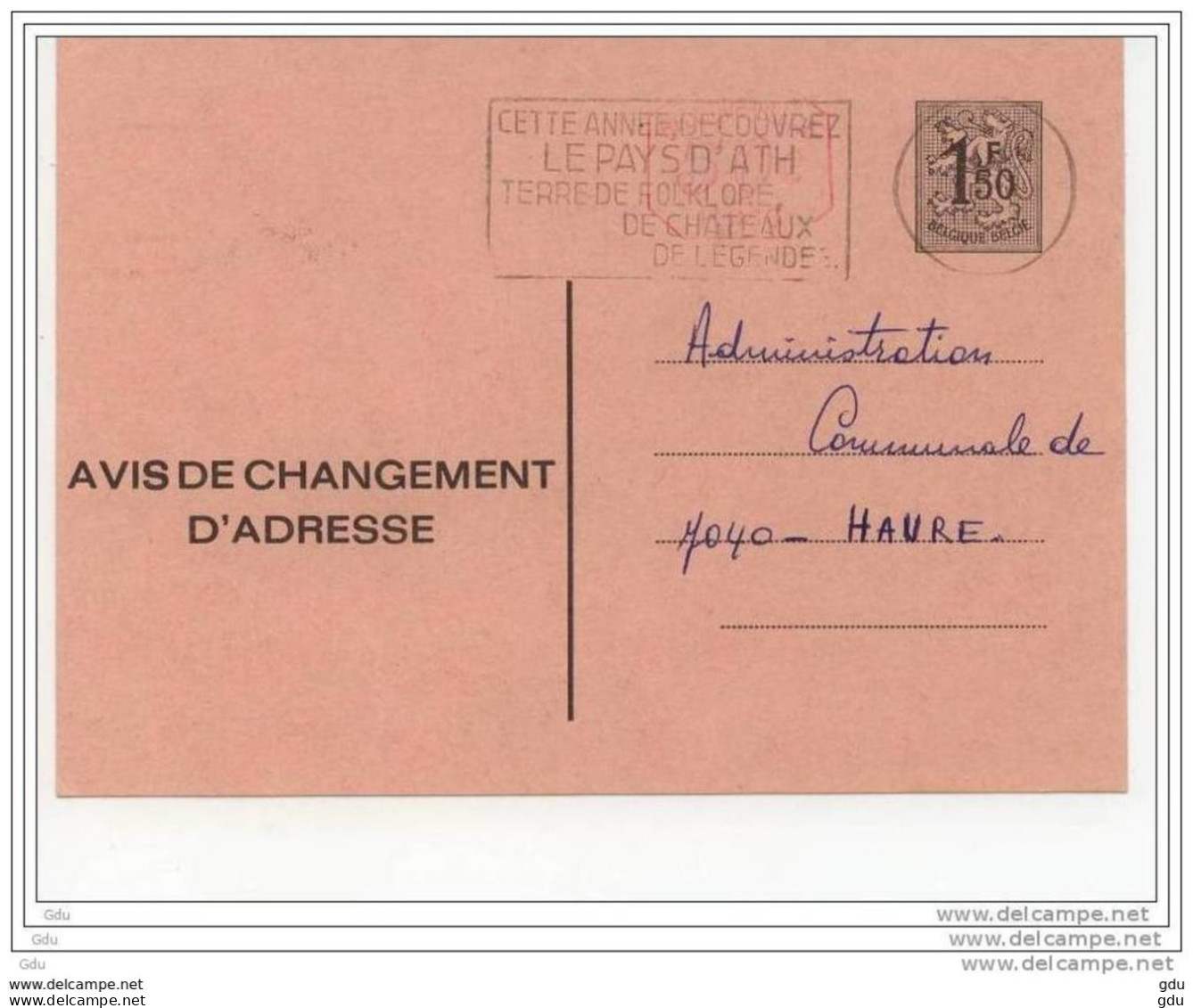 E.P. Administratif ' Changement De Domicile ' 1972 + Très Belle Flamme Ath - Avis Changement Adresse