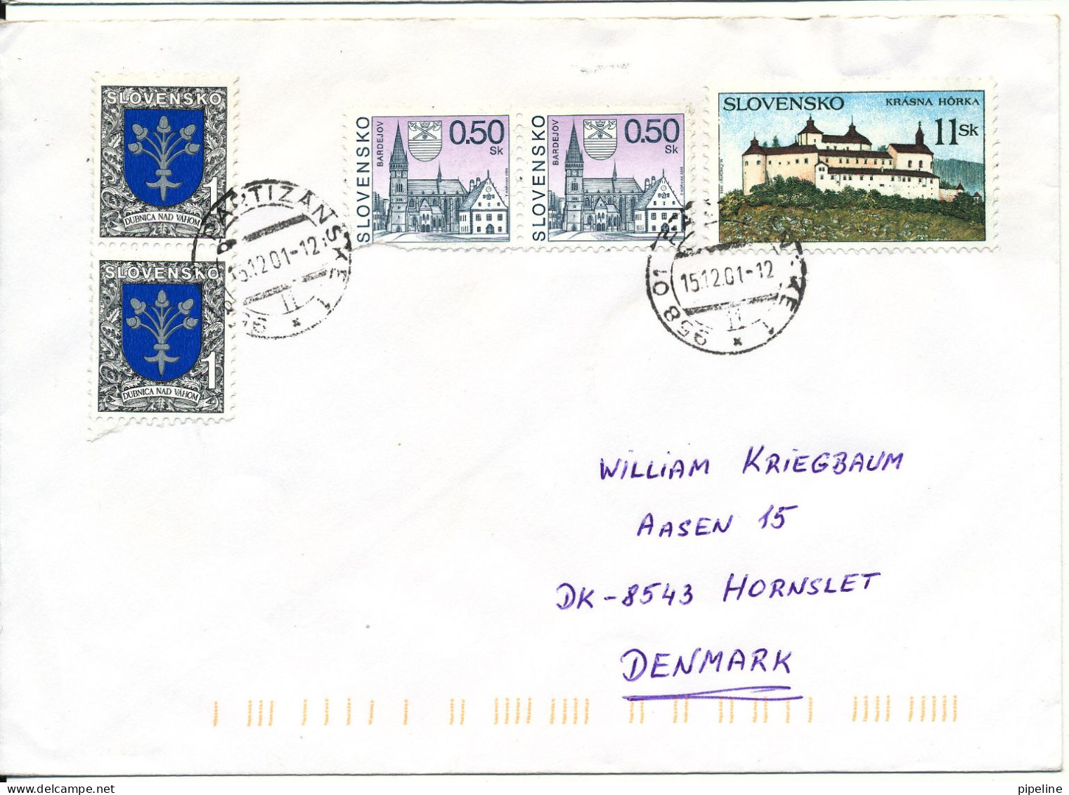 Slovakia Nice Cover Sent To Denmark 15-12-2001 - Covers & Documents