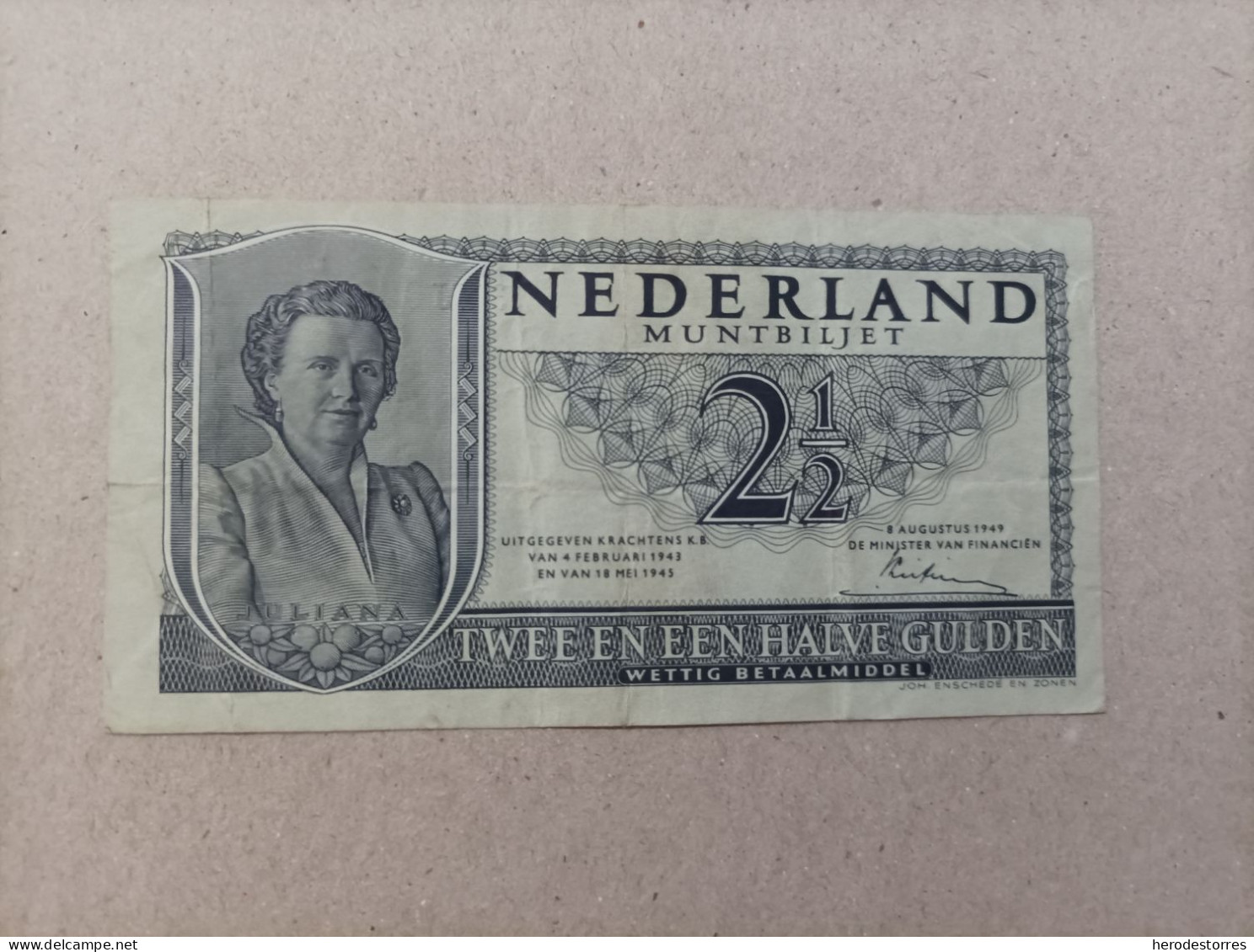 Billete De Holanda De 2 Gulden, Año 1949 - Da Identificare