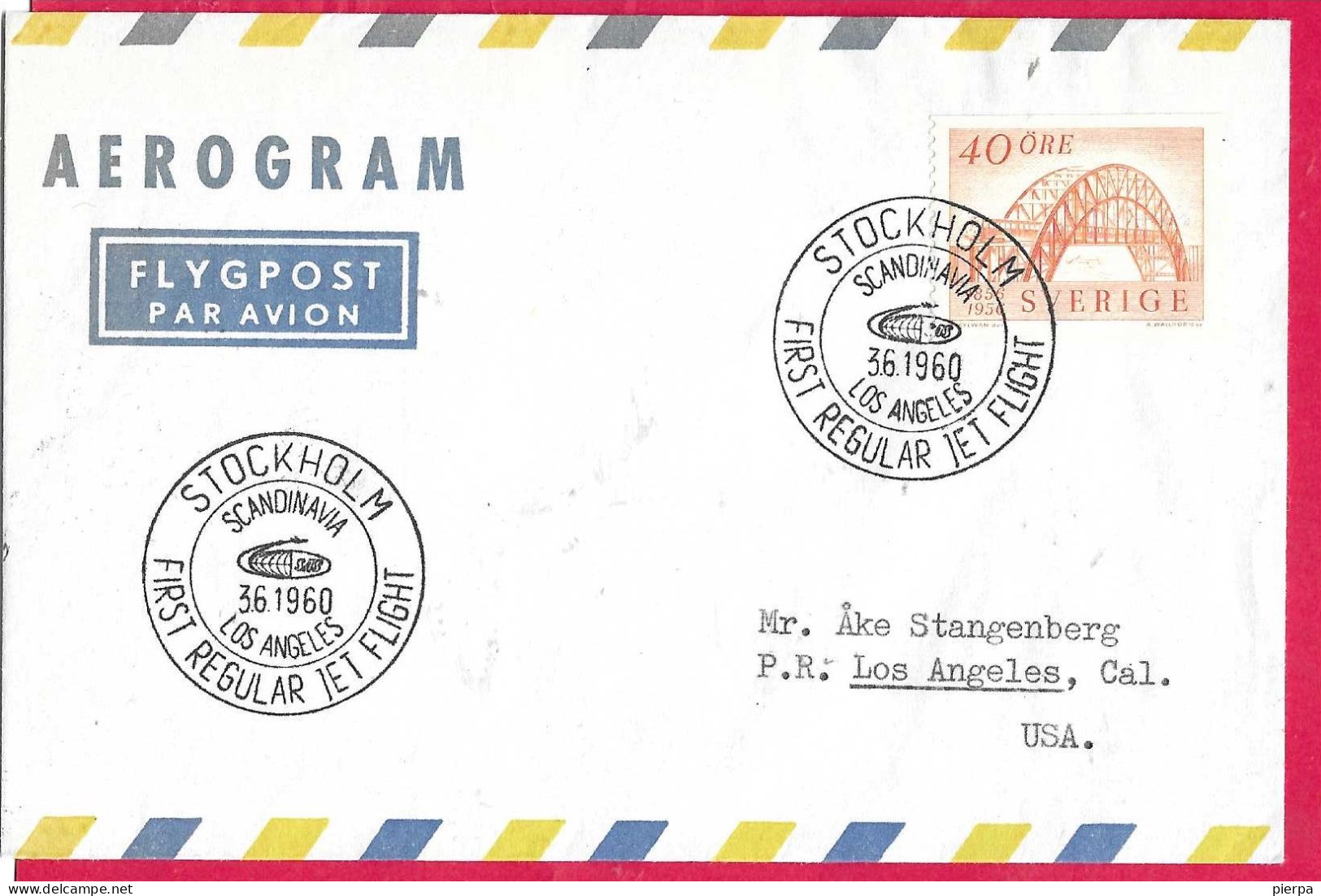 SVERIGE - FIRST REGULAR JET FLIGHT  FROM STOCHKOLM TO LOS ANGELES *3.6. 1960* ON OFFICIAL COVER - Lettres & Documents