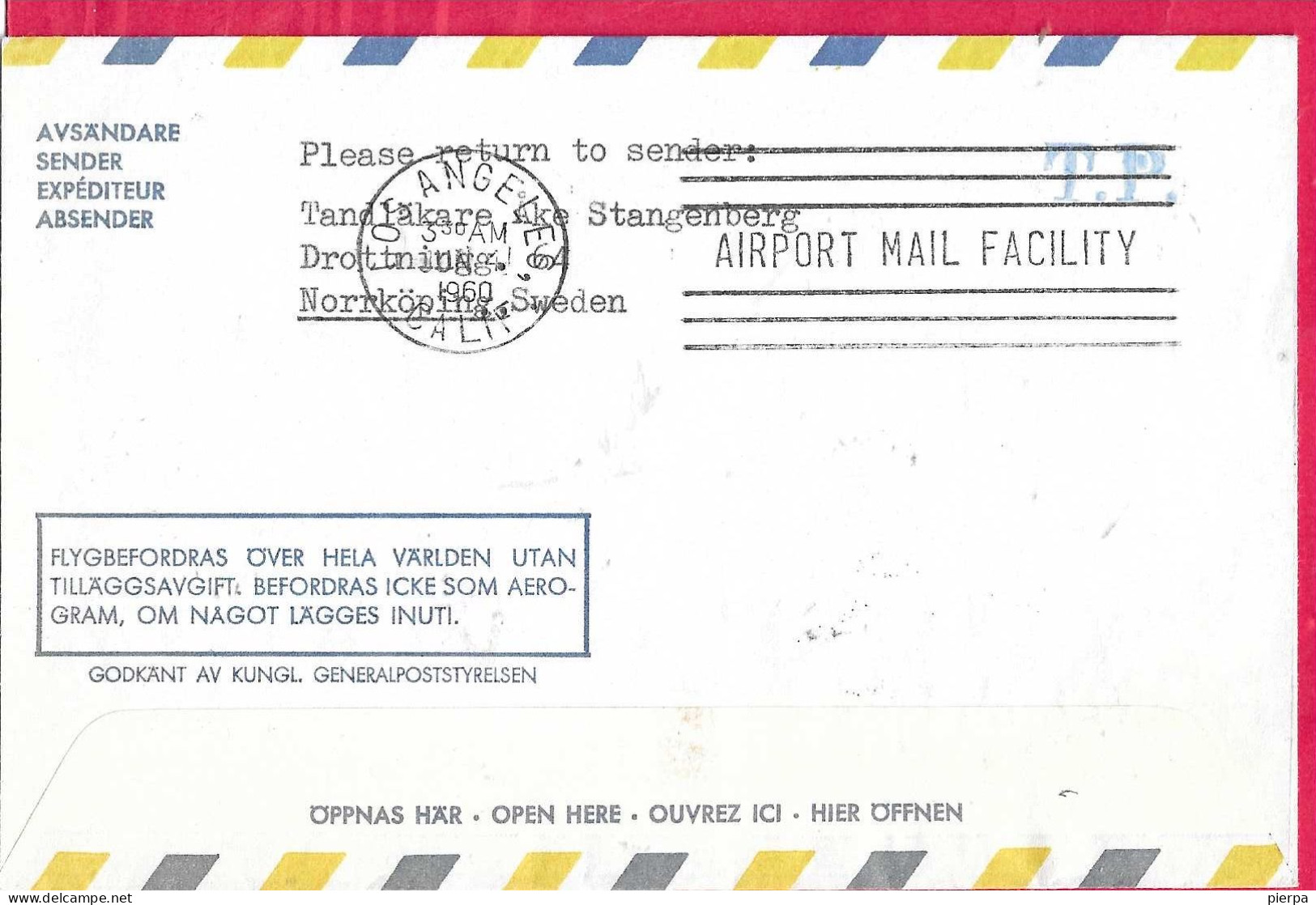 SVERIGE - FIRST REGULAR JET FLIGHT  FROM STOCHKOLM TO LOS ANGELES *3.6. 1960* ON OFFICIAL COVER - Lettres & Documents