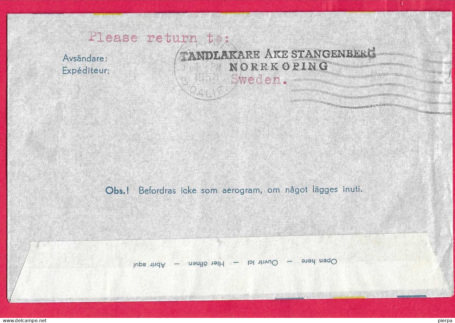 SVERIGE - FIRST FLIGHT S.A.S VIA GREENLAND FROM STOCHKOLM TO LOS ANGELES *10.11.1954* ON OFFICIAL COVER - Lettres & Documents