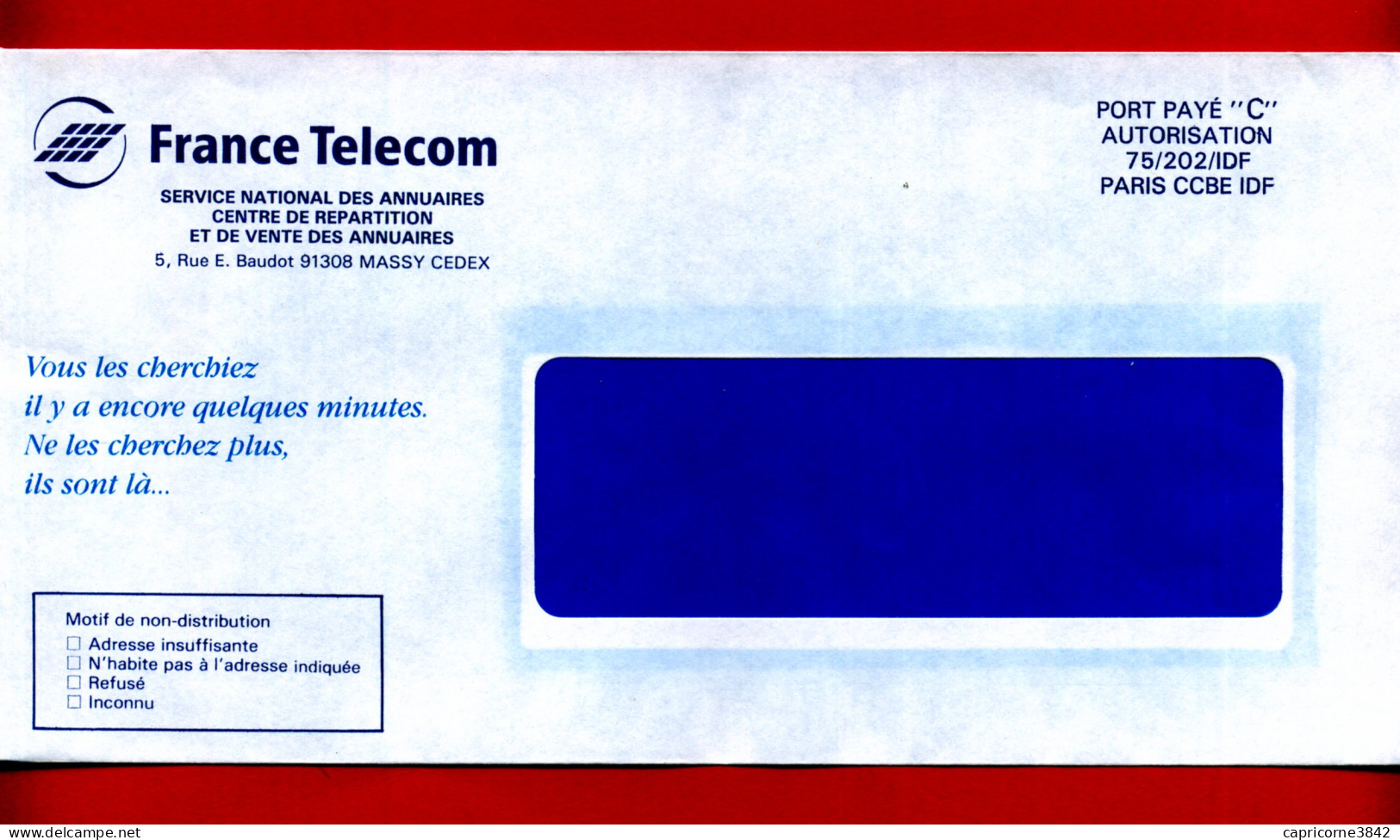 Lettre De France Télécom - Cachet "PORT PAYE "C" - PARIS CCBE IDF" - - Frankobriefe