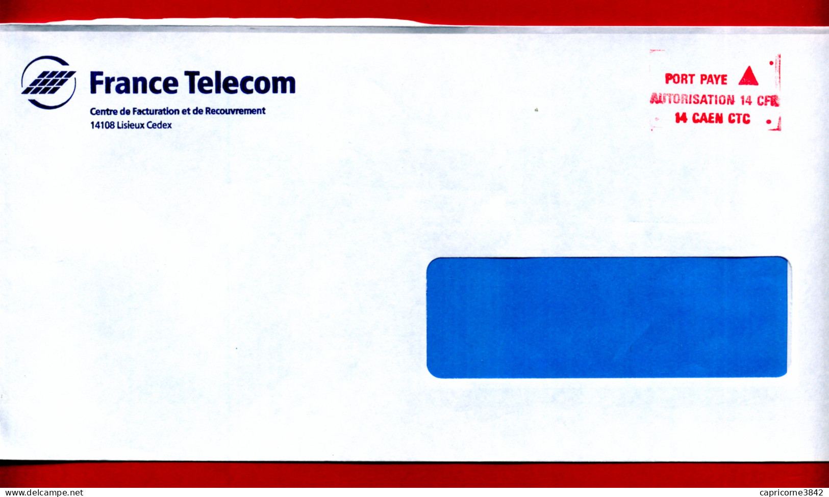 Lettre De France Télécom - Cachet "PORT PAYE - 14 CAEN CTC" - - Lettere In Franchigia Civile