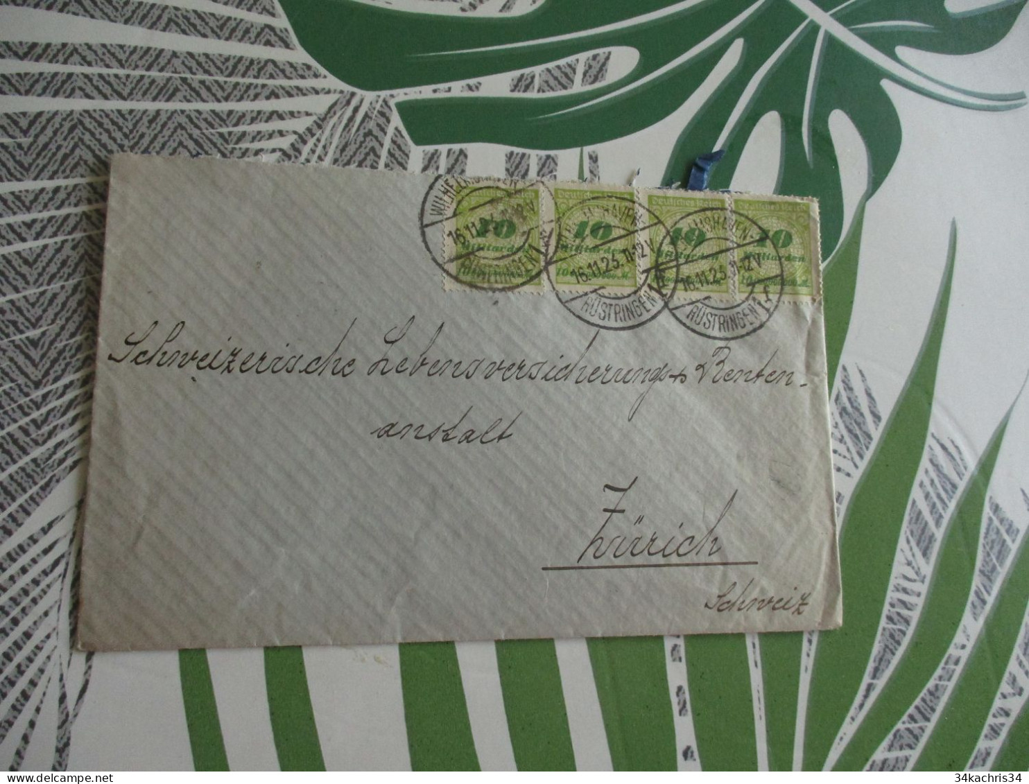 Lettre Allemagne Deutschland X4TP Inflation 10  Milliarden 1923 HAVEN  Pour Zurich - Lettres & Documents