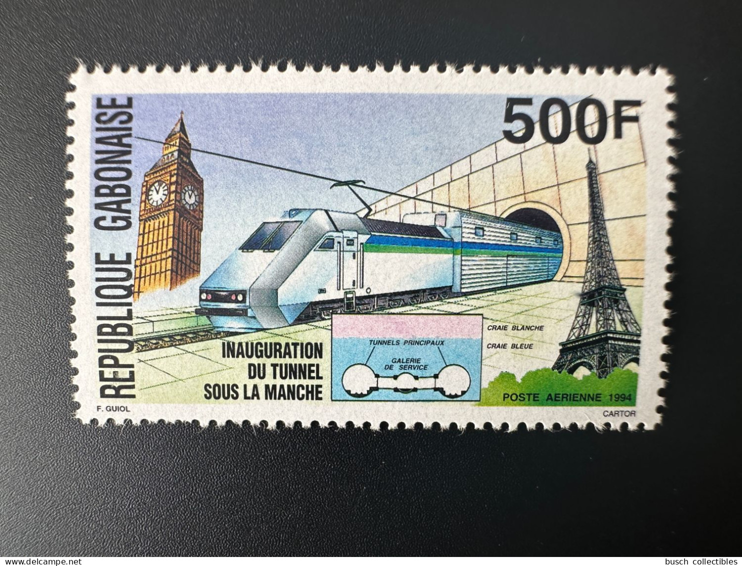 Gabon Gabun 1994 Mi. 1176 Tunnel Sous La Manche Channel Tunnel Train Railways Eisenbahn Big Ben Eiffel RARE ! - Trenes